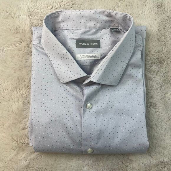 Michael Kors Slim Fit Travel Stretch Dress Shirt Mens Size 19 36/37 Grey - Picture 10 of 10